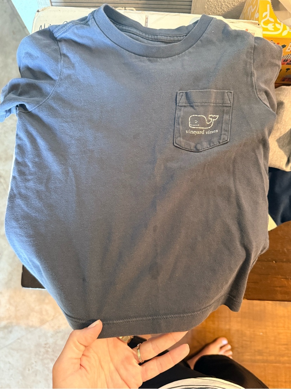 Vineyard Vines Boys' Navy Pocket Tee with Whale Logo